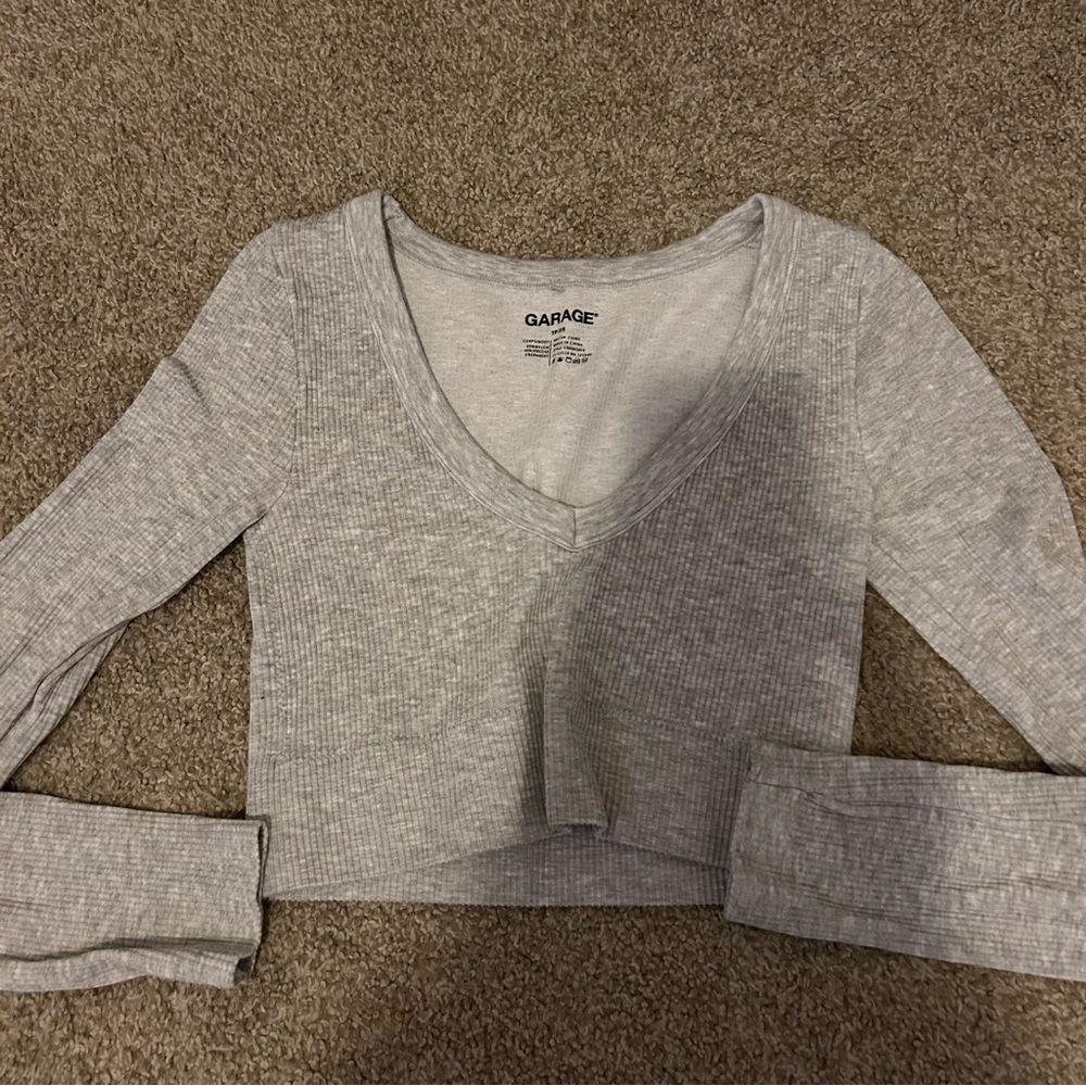 Garage Light Gray Ribbed V-Neck Crop Top
